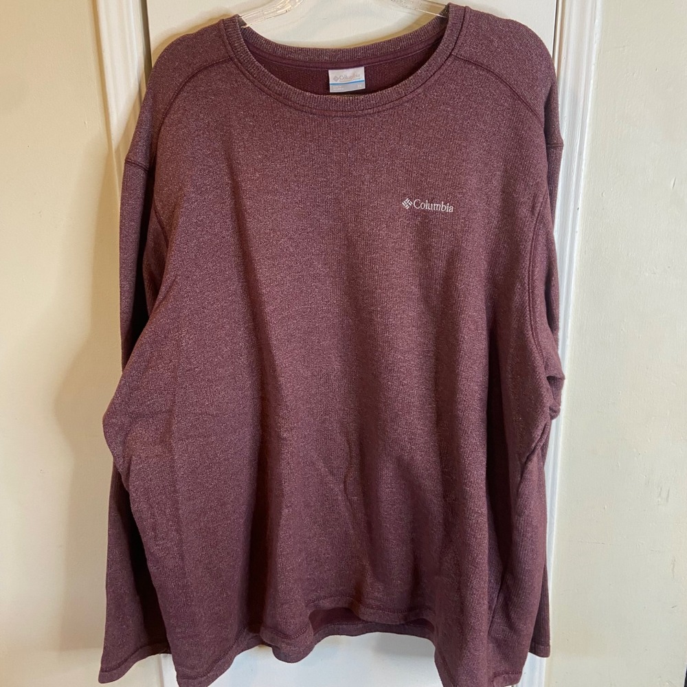 Columbia Mens 2XL Burgundy Heather Crewneck Pullover Sweatshirt Long Sleeve
